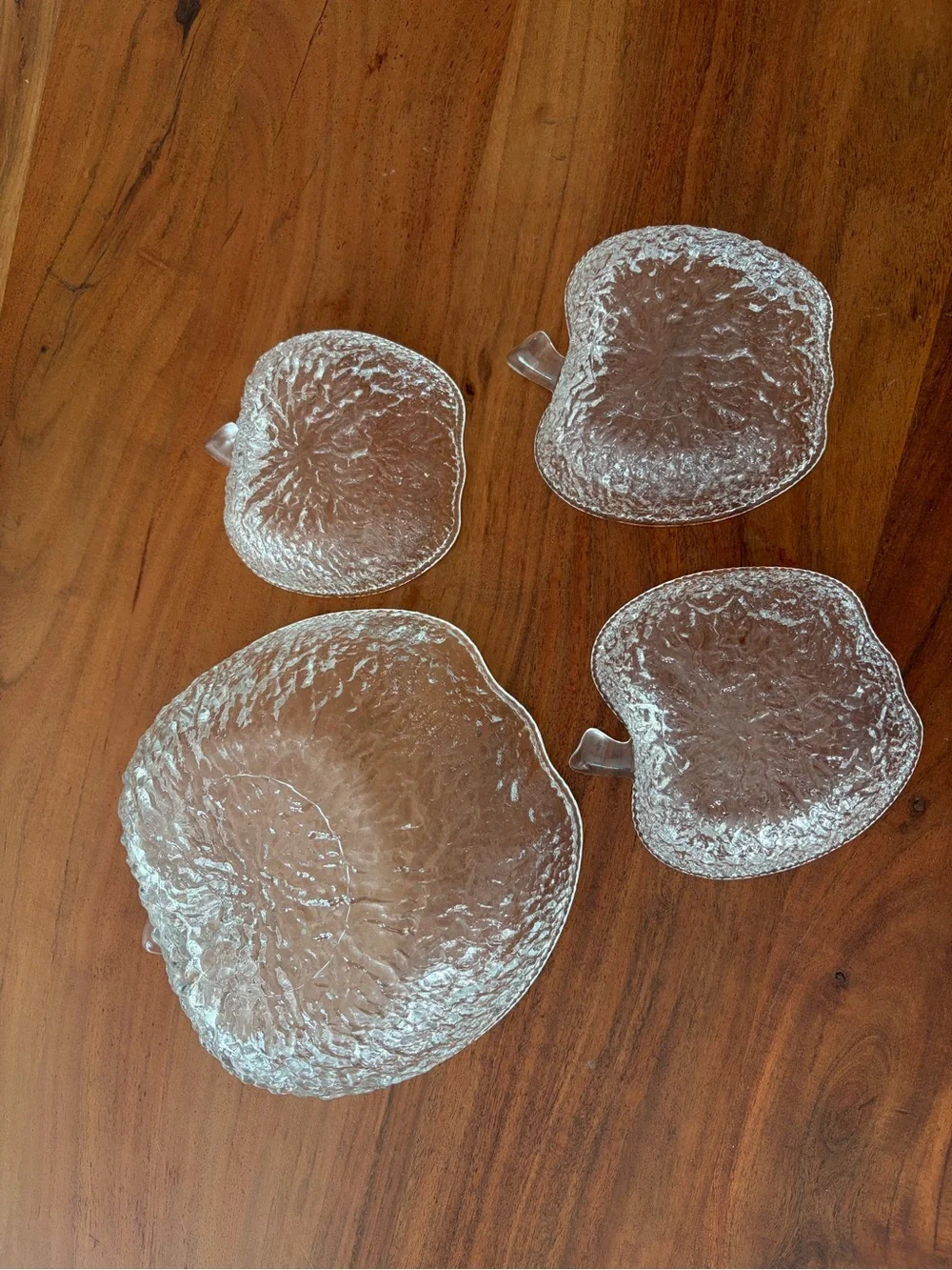 Clear Textured Glass Apple Bowls - Set of 4